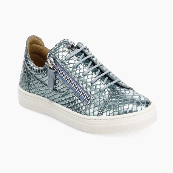 Giuseppe Zanotti Kid's Metallic Embossed Leather Low-Top Sneakers